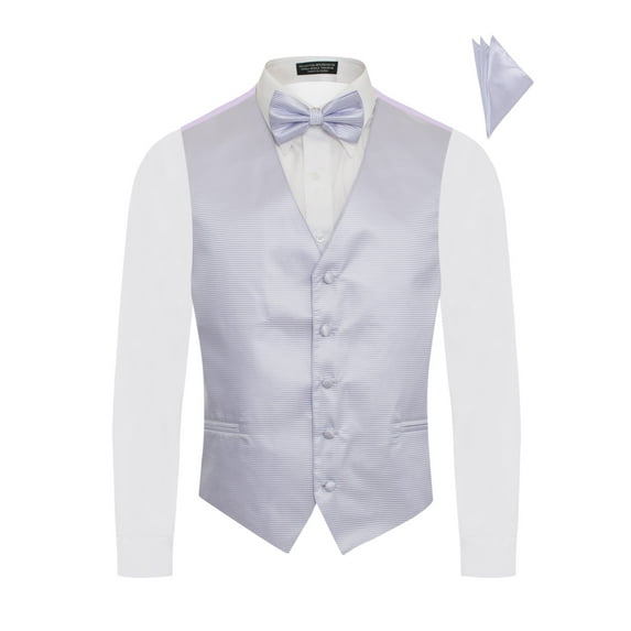 Men's Premium Horizontal Lines Tone on Tone Stripes Vest - NeckTie – Bow Tie - Pocket Square 4 Piece Set for Suits & Tuxedos-Many Colors