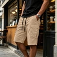 thumbnail image 6 of CCRFTGI Men's Casual Cargo Shorts Drawstring Elastic Waist Shorts Summer Work Shorts with Pockets Khaki L, 6 of 6