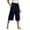 Dark Blue, variant on Plebaso Summer Womens Casual Capri Pants Drawstring Wide Leg Cropped Pants Solid Color Loose Capris
