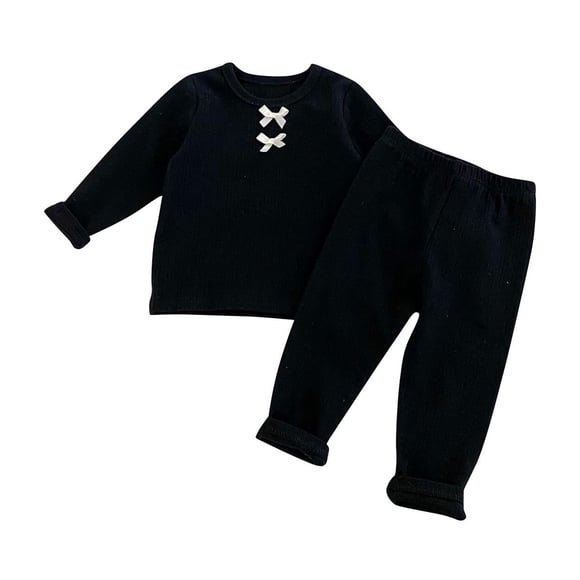Odeerbi 0-2 Años Niños Niñas Algodón Pijama Punto Elástico Conjuntos Lazo Manga Larga Tops Pantalones Conjunto Dos Piezas