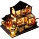 thumbnail image 1 of 1 casa de muñecas en miniatura de madera/playa/mercado de automóviles, kit de casa de muñecas DIY, modelo 3D, regalos creativos para amigos, padres (estilo villa) brillar Electrónica, 1 of 5