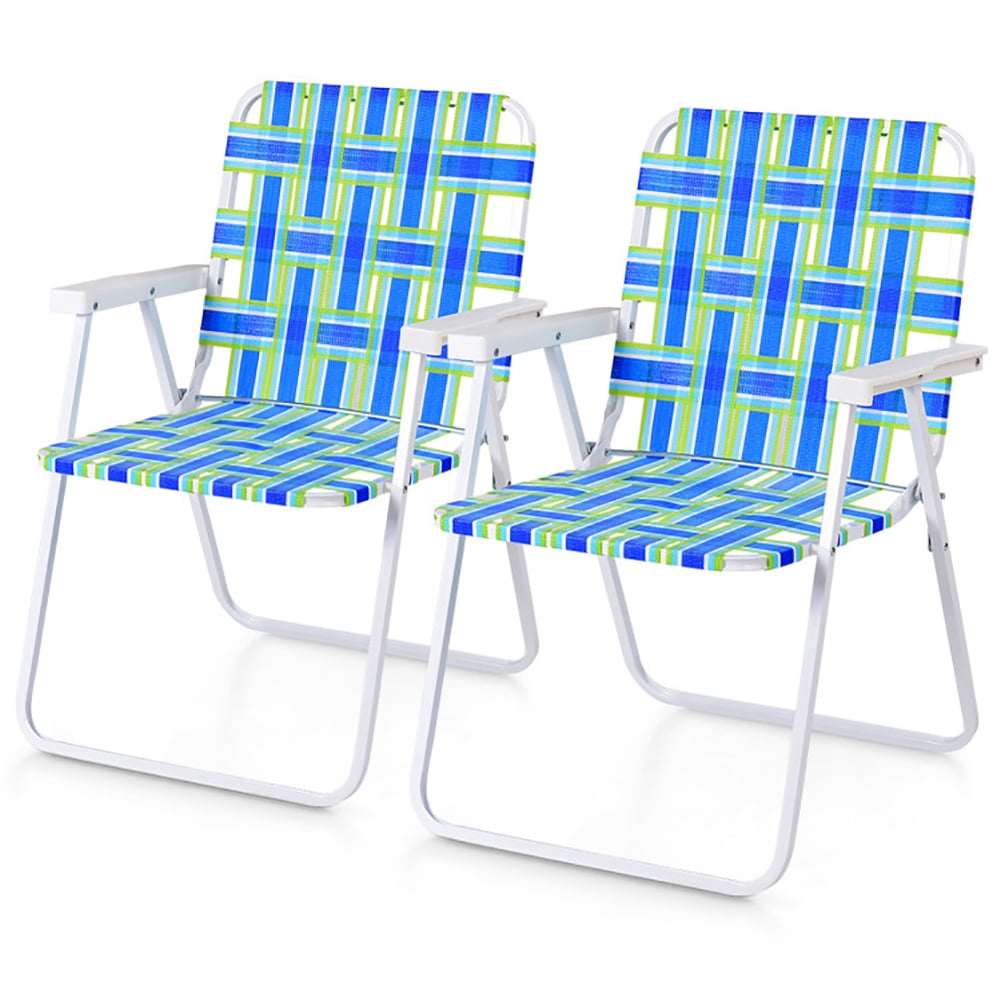 Aimee Lii 2 Pieces Folding Beach Chair Camping Lawn Webbing Chair, Outdoor Dining Chairs, Blue