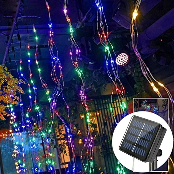 Viworld Solar Waterfall String Lights 10 Strands 200 LED Copper Wire Christmas Tree Lights Waterproof Starry Fairy Lights for Garden Wedding Party Holiday Decor (Multicolor)