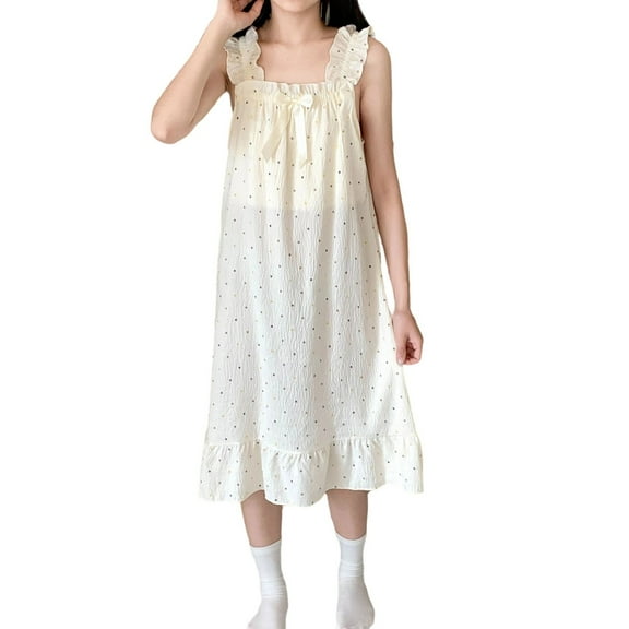Nmnitkp Cotton Pajamas for Women Sleep Aid Womens Pajamas Plus Size Women's Summer Cloud Cotton Camisole Nightdress – Cute Sleeveless Loungewear Sleep Dress