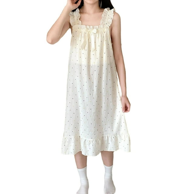 MeetoTime Nuisette en Coton pour Femme Imprimée Sans Manches Jupe en Dentelle Tenue d'Intérieur