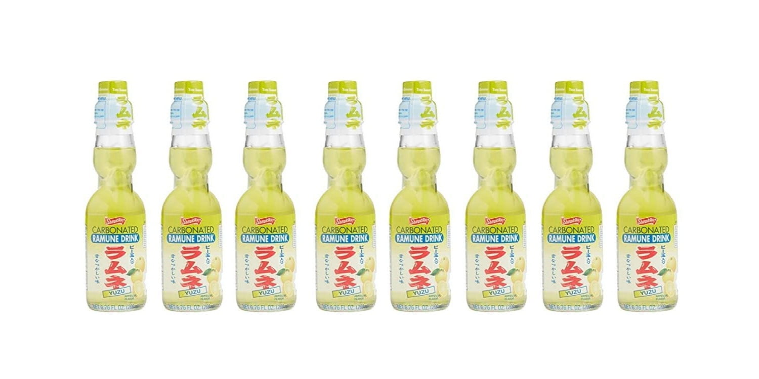 Shirakiku RAMUNE Japanese Soft Drink, 8 Bottles, 6.76 Fl Oz Each Yuzu