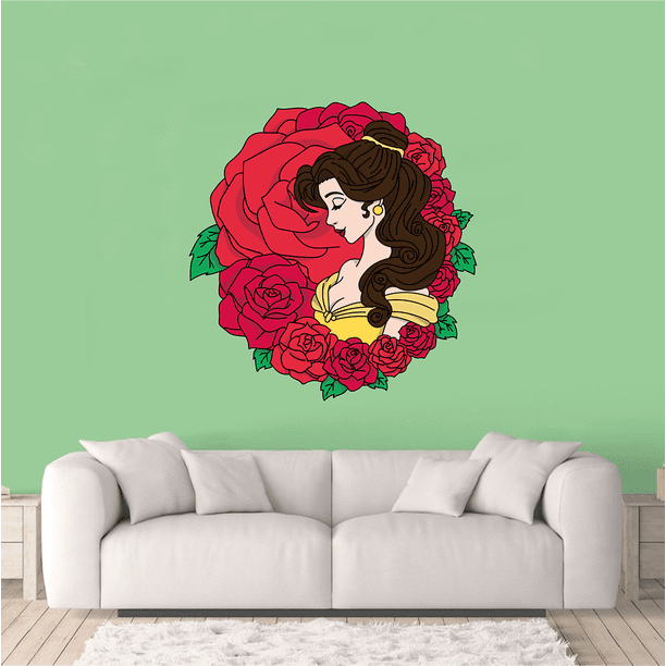 Princess Belle Roses Beauty And The Beast Cartoon Decors Wall Sticker Art Design Decal For Girls Boys Kids Room Bedroom Nursery Kindergarten Home Decor Stickers Wall Art Vinyl Decoration 10x8 Inch