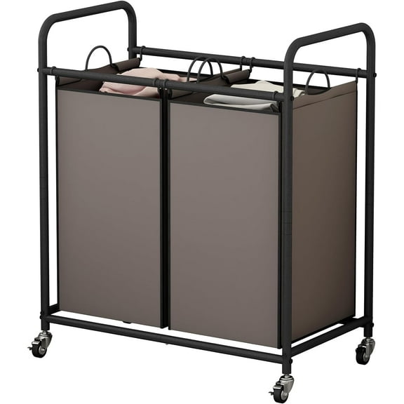 Laundry Sorter Basket 2 Bag Laundry Hamper Cart with Rolling Lockable Wheels and Removable Bags Laundry Organizer Cart for Clothes Storage, Assorted