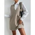 thumbnail image 4 of OYOANGLE Women's Knitted V Neck Sleeveless Short Sweater Dress Khaki XS, 4 of 6