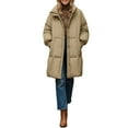 thumbnail image 3 of iOPQO Puffer Coat Long Winter Coat Womens Parka Stand Collar Jacket Women Winter Coats for Women's Outerwear for Women Khaki L, 3 of 6