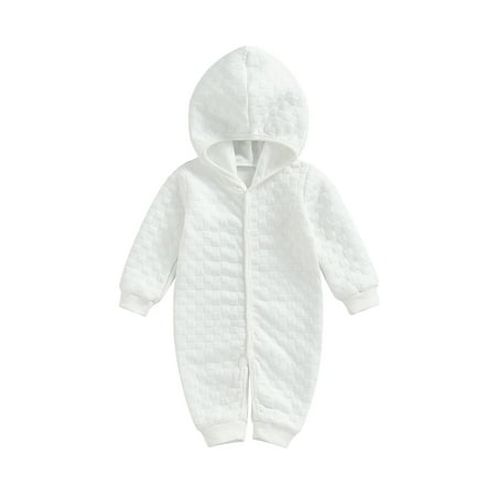 

wybzd Infant Babys Warm Hoodie Romper Solid Long Sleeve Hooded Button Down Winter Playsuit Outfits White 3-6 Months