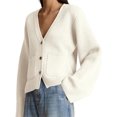 thumbnail image 3 of Women's Deep V Neck Cardigan Sweater Button Front Long Sleeve Short Knitted Jacket with Pockets, 3 of 5