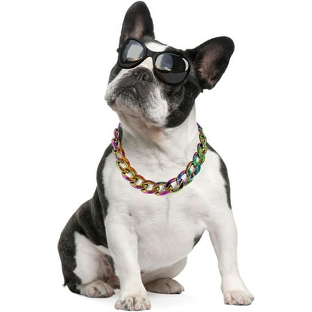 Wellsay 18K Gold Dog Plated Chain Collar-3/4 Inch 20mm Width Cuban Link Durable Dog Necklace  Cute Fashion Pet Collar for Pit   Light Metal Jewelry Bold Chain Puppy Accessories (20 inch  Gold)