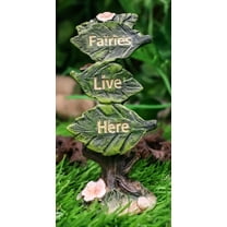 Fairy Garden Miniature Fairies Live Here Flowering Tree Leaves Sign Sculpture