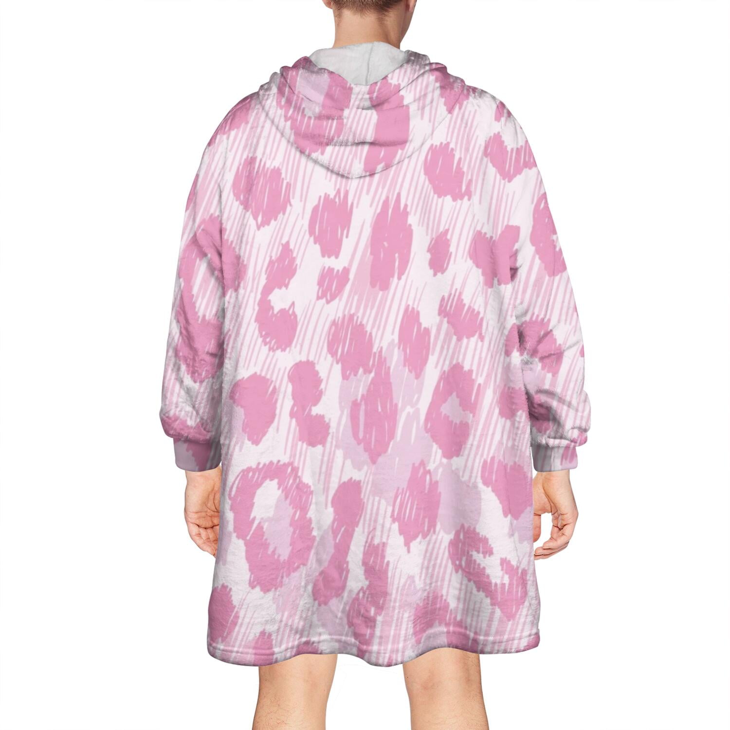 Pink and Pink Of Leopard Print Wearable Oversized Blanket,Wearable Blanket Hoodie for Adults,Cozy Hooded Blankets with Super Pockets,Super Warm Fuzzy Pullover for Women & Men