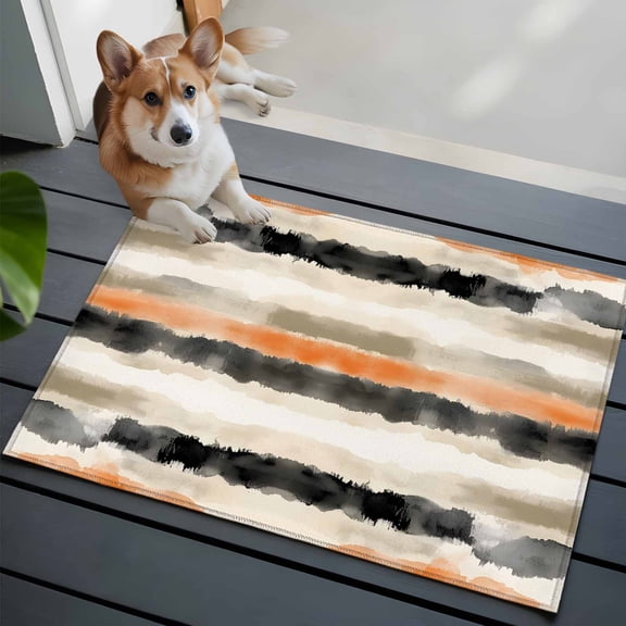 Black Gray Orange Stripes Washable Area Rug 2x3 Modern Art Low-Profile Area Rugs with Non Slip Backing Indoor Floor Carpet for Entrance Living Room Bedroom Home Office