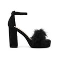 thumbnail image 3 of INSPIRE CHIC Women's Platform Ankle Strap Faux Fur Square Toe Chunky Heels Sandals Black 6, 3 of 8