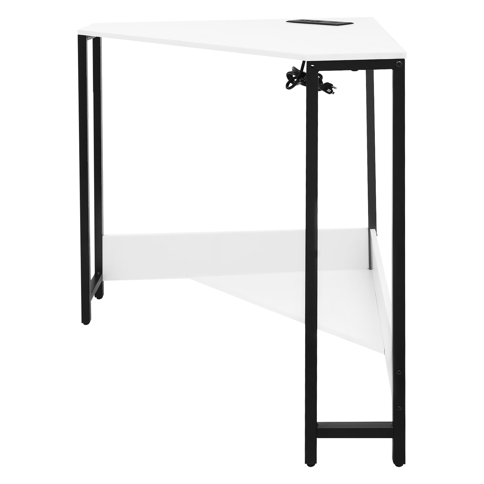 White Triangular Corner Desk Small Desk with Outlets Free Standing computer desk Corner Table for Small Space Office Student Dormitory Design Studio Game Room Study Room Modern Style