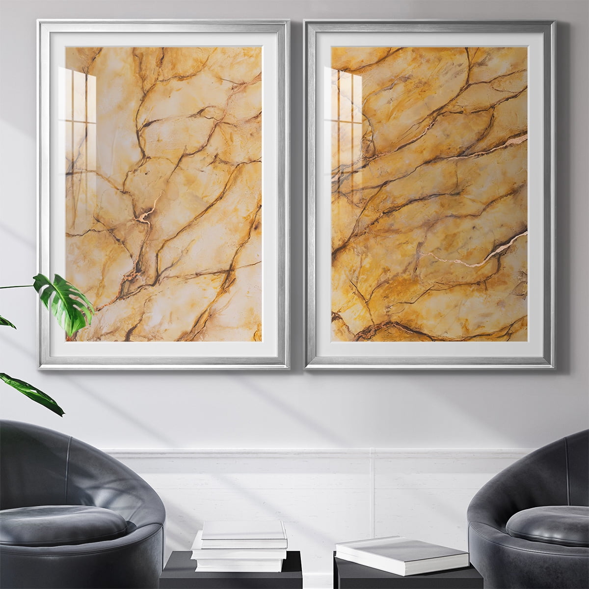 Wexford Home Yellow Marble I Premium Framed Print, 26.5" x 36.5" - Ready to Hang, Silver (Set of 2)