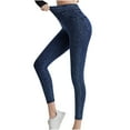 thumbnail image 3 of safuny Women's Fake Denim Legging Pencil Pants Relaxed Girls Teen Solid Floral High Rise Trousers Trendy Casual Comfy Stretchy Sports Dark Blue L, 3 of 3