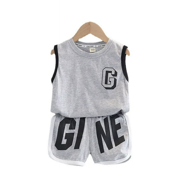 Children's Set Children's Set Cotton Casual Sleeveless Letter Tank Top Short Sleeve Shorts Two Piece Boys' Set