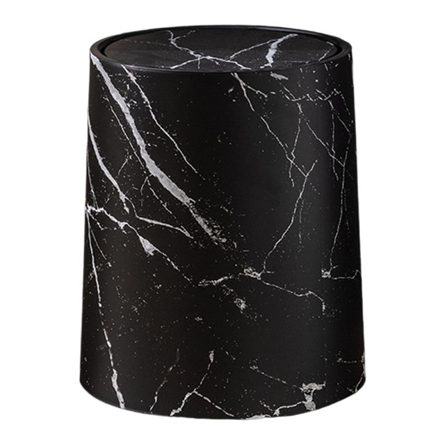 Papelera con diseño de mármol y tapa giratoria para el hogar y la oficina. Negro Talla L