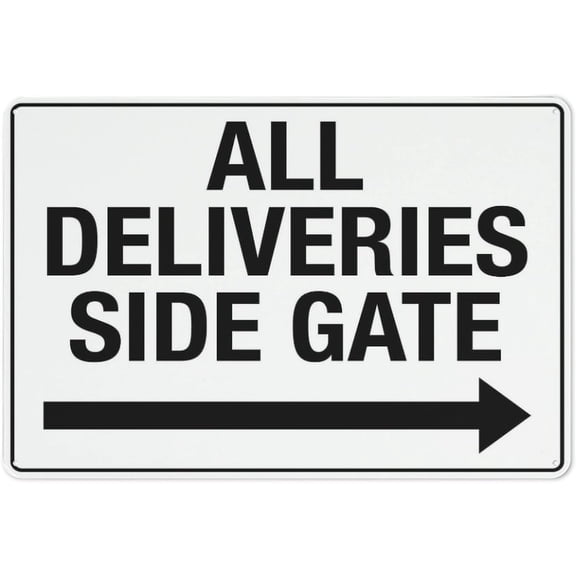 Street Sign All Deliveries Side Gate Right Arrow Retro Aluminum Sign Metal Tin Sign Vintage Style Funny Pool Signs Wall Decor Art 8 X 12 Inches