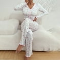 thumbnail image 5 of Womens 2 Piece Floral Print Pajama Set V Neck Button Front Long Sleeve Comfort Trim, 5 of 8