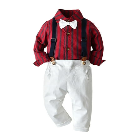 

QBGSAY Kids Outfits Sets Newborn Toddler Boys Long Sleeve Stripe Tops And Pants 3Pcs Child Gentleman Bowtie Set Overalls Cute Athletic Outfits Set