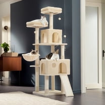 Pefilos 64" Cat Tree Tower for Large Cats with Sisal Poles, Hammock, Indoor Pet Supplies Climbing Tree House, Multi-Level Cat Condos, Beige