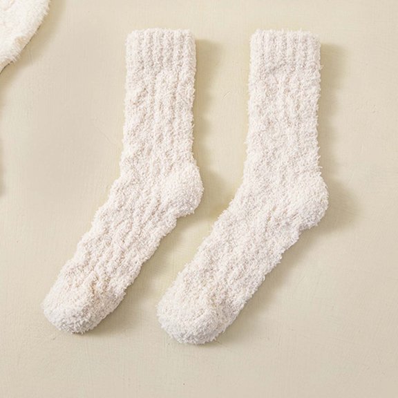 FAZVAOO Womens Fuzzy Socks Crew Unisex Wool Thick Warm Sleep Floor Socks Beige