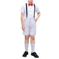 thumbnail image 2 of NAISIBABY Boys Formal Sets, Short Sleeve Bowtie Shirt with Overall Shorts Performance Gentleman Dressy Outfits White 5T, 2 of 4