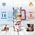 thumbnail image 4 of 40oz Red Cherry Fruit Pattern Stainless Steel Flip Straw Tumbler Spill Proof Travel Cup Double Wall Vacuum Insulated Coffee Mug with Top Handle, 4 of 6