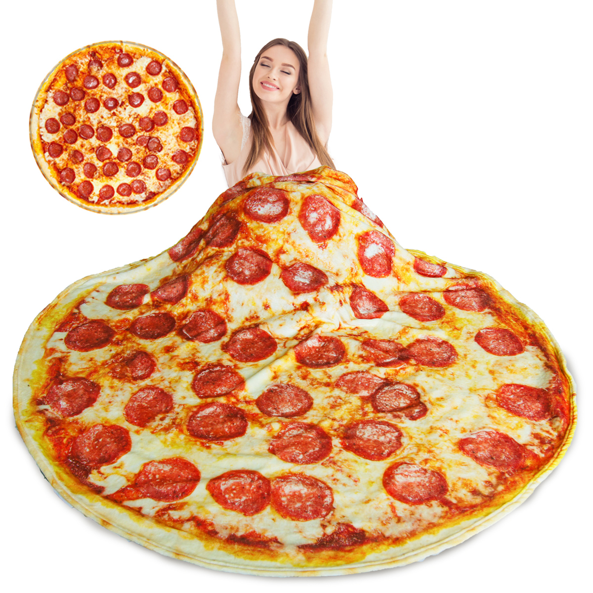 Ham Pizza Blanket Funny Salami Pizza Adults Kids Flannel 60 Inch