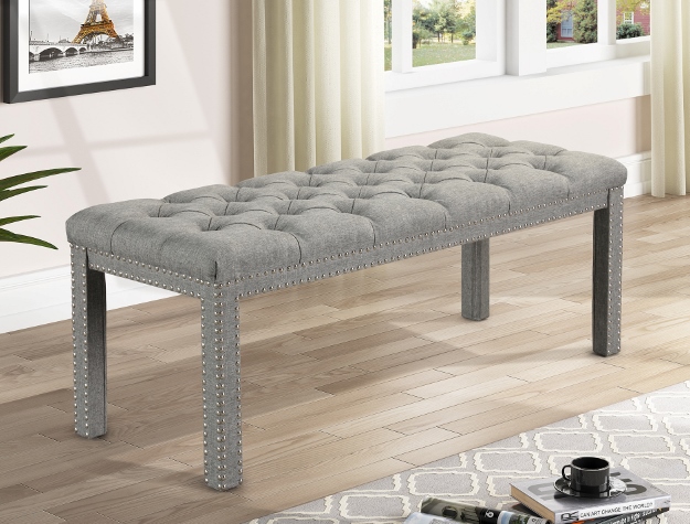 Crown Mark Finley Upholstered Nailhead Bench, Gray - image 4 of 4