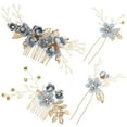 thumbnail image 3 of KAKOWELY Wedding Hair Comb Set 4pcs Wedding Handmade Fashion Hair Comb Set Floral Bridal Headpiece Hair Accessories Rhinestone Wedding Dress Accessories (Blue), 3 of 4