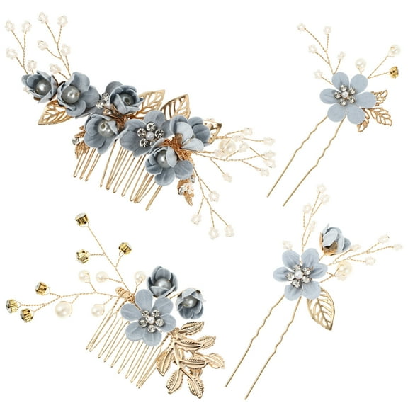 Soimiss 4pcs Hair Decor Comb Blue Crystal Design for Wedding Women