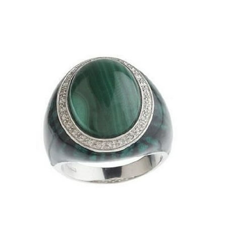 Animal Green Ring - Sterling Malachite and Animal Print Enamel Ring Size 8 J46729