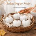 thumbnail image 6 of Mini Artificial Pumpkins 5 Pack, White Foam Pumpkins, Small Fall Table Decorations for Thanksgiving Halloween Mantel Tray Bowl Home Decor, 1.5*1.5in, 6 of 7