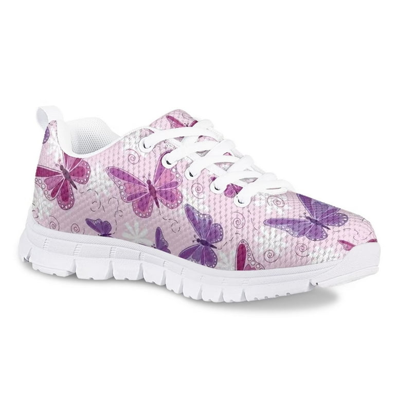 Pzuqiu Kids Running Shoes Pretty Butterfly Pattern Ultralight Comfortable Sneakers Size 3 for Girls Boys Outside Hiking