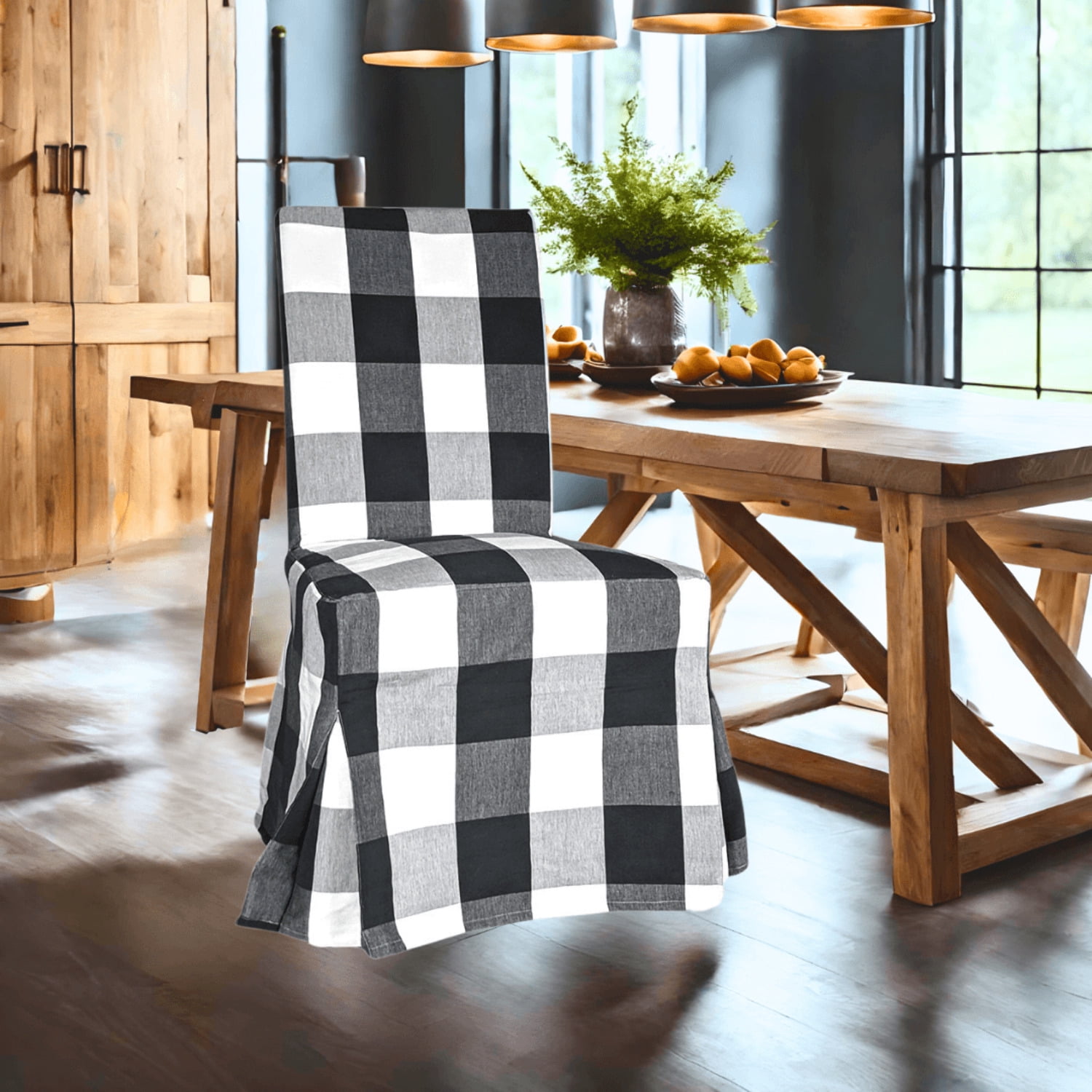 Black and white buffalo plaid chair covers new arrivals