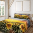 thumbnail image 2 of Ambesonne Mediterranean Fitted & Top Sheet Set with Shams, Sunflowers Field Dusk, Green Yellow, 2 of 7