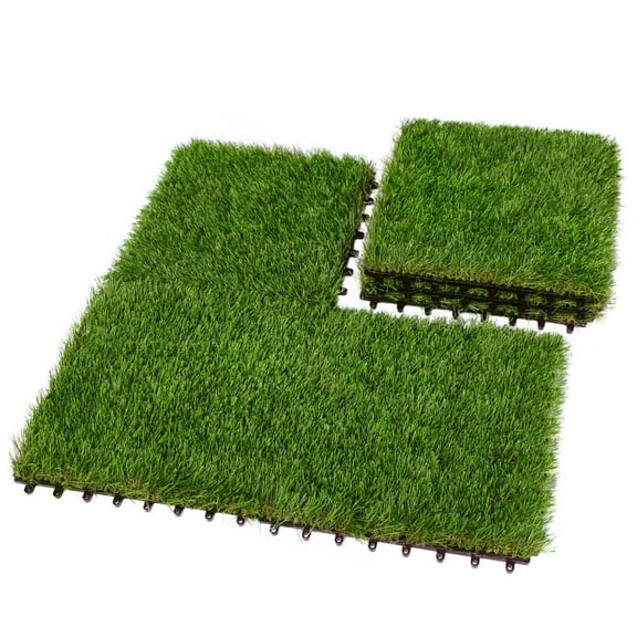 DECMAY 54 PCS Interlocking Artificial Grass Tiles, 12"x12" Turf Flooring Set for Patio, Balcony, Backyard, Green
