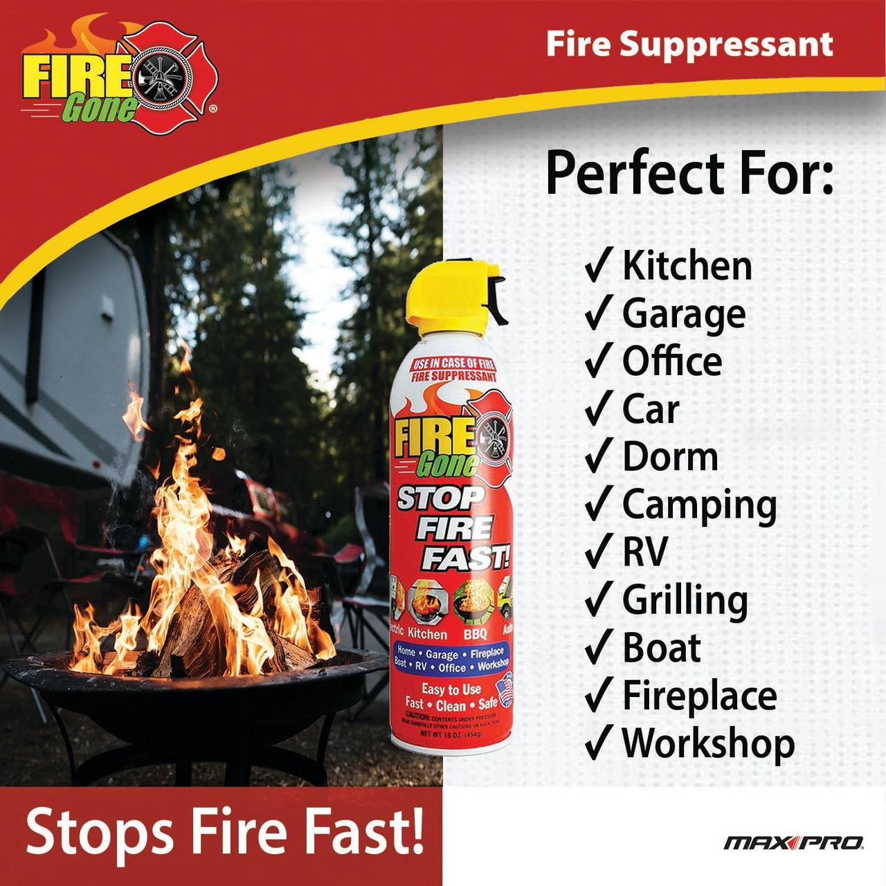 (4 pack) Fire Gone 16 oz Fire Extinguishing Spray - Aerosol Can -FFF-Foaming Agent -(Pack of 1) Cooking & Household