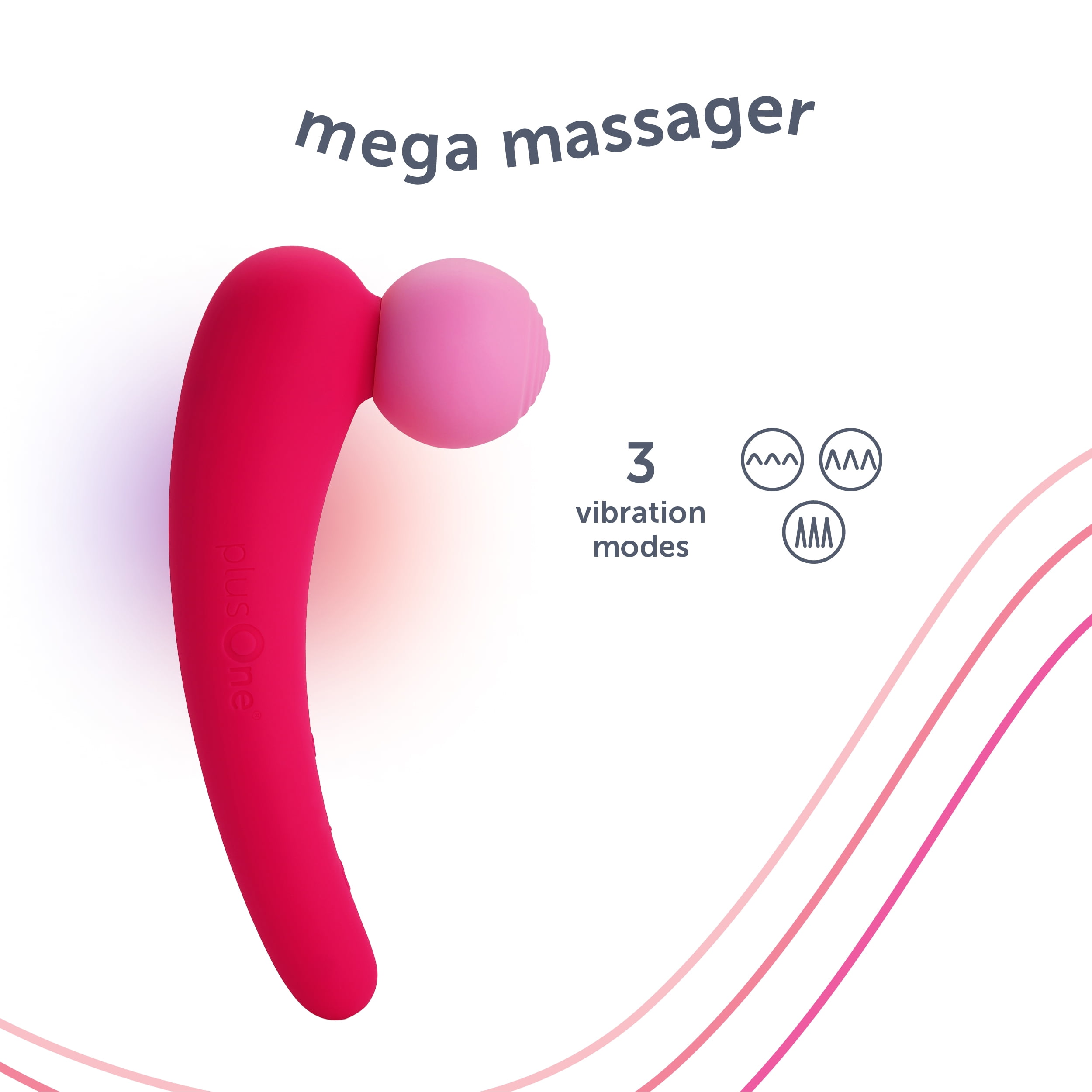 plusOne Mega Massager, Powerful Head, Additional Attachment, 15 Vibration Patters, Waterproof