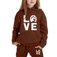 thumbnail image 4 of Big Girls Outfits Set Kids Letter Print Hoodie Pants Casual Comfy Two Piece Outfit Kids Clothing Brown Size 12-13T, 4 of 4