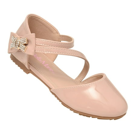 Bella Bow - Bella Marie Girls Pink Closed Toe Rhinestone Bow Casual Shoes