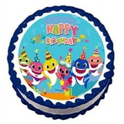 MISSMILE Baby Shark Happy Birthday Image Edible Cake Topper 8" round