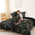 thumbnail image 4 of Metsweet Animal Dino T-Rex King Size Comforter Sets 3pcs, Pine Cone Leaves Comforters King Size, Green Brown,Black Reversible,1 Comforter and 2 Pillowcases, 4 of 6