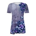 thumbnail image 6 of CFLVAEK Summer Shirts for Women Plus Size Loose Short Sleeve Pleated Blouse Tops Comfy Button Up Tunic Blouses Elegant Flower Graphic Shirt Purple XXL, 6 of 6